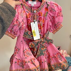 Pink Floral Kids Dress with Ruffle Sleeves